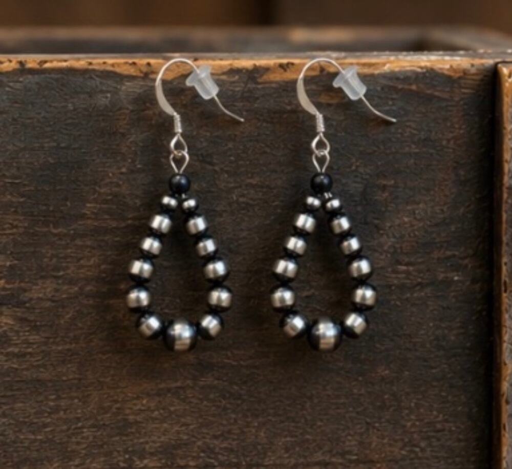 Pearl Bead Graduated Loop Earrings/ Sterling Silver